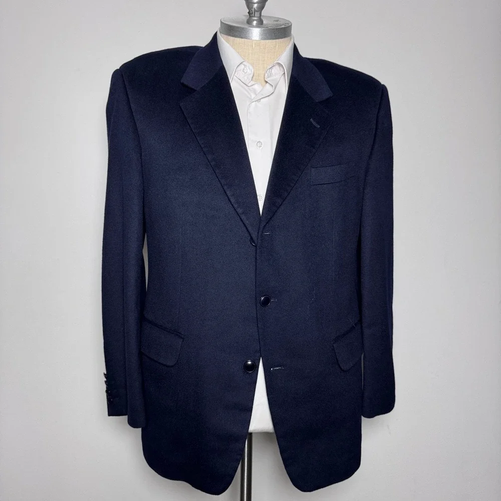 Alessandro Paris Blazer Mens 44R‎ Navy Blue Solid Loro Piana Wool Cashmere Italy